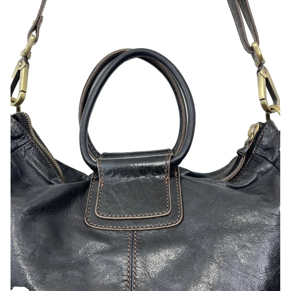 Hobo The Original Sheila Black Leather Bag Satchel Hoop Handles Shoulder Strap